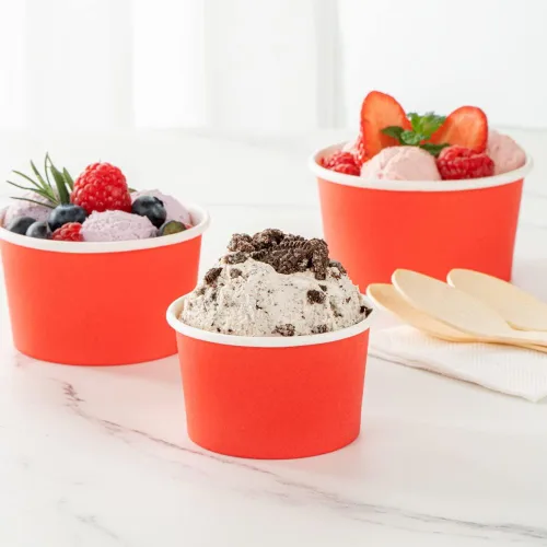 Miniatura 3 de Restaurantware 50 unidades rojo para llevar taza desechable de 3 x 3 x 1.8 pulgadas, mini taza de papel resistente a la grasa reciclable diseño