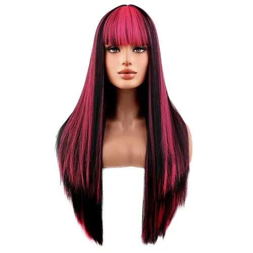 Miniatura 10 de BERON Pelucas negras de cabello largo liso con flequillo, para mujer, a la moda, resistente al calor, sintético, aspecto natural, para fiesta