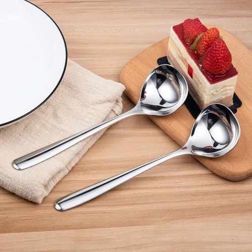 Miniatura 5 de IMEEA Cucharón de acero inoxidable de 8 pulgadas con mango largo, cucharón pequeño para salsa, aderezo y coberturas, juego de 4