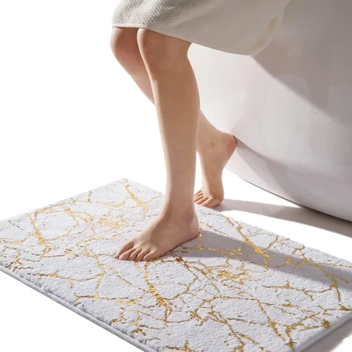 Miniatura 11 de QJHOMO Alfombra de baño de mármol, alfombras de baño blancas y doradas decorativas, antideslizante, tapete de baño super absorbente de microfibra