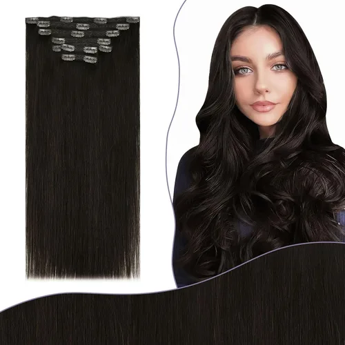 Miniatura 49 de Fshine Extensiones de cabello con broches, 22 pulgadas, 7 unidades, color marrón oscuro, doble trama, extensiones de cabello humano real con clip