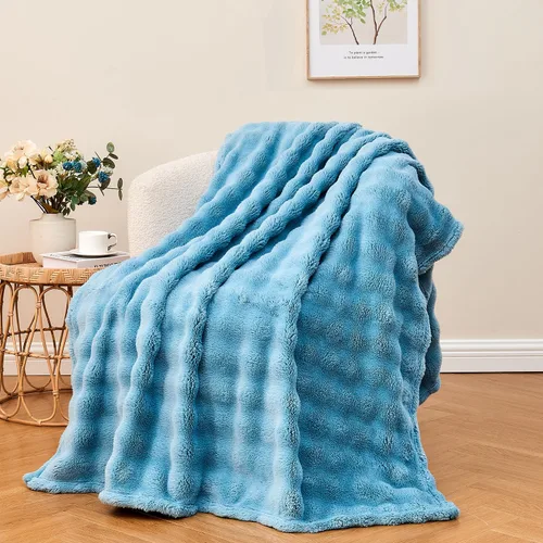 Miniatura 7 de Wajade Manta de forro polar suave para sofá, 90 x 106 pulgadas, manta decorativa de burbujas 3D, acogedora y esponjosa, manta ligera y cálida