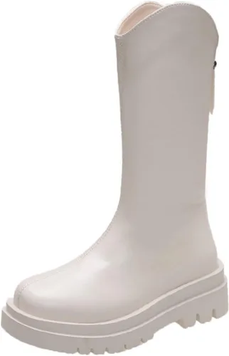 Miniatura 4 de Botas de pantorrilla ancha para mujer, suela gruesa de trabajo vaquera con cremallera trasera, estilo británico