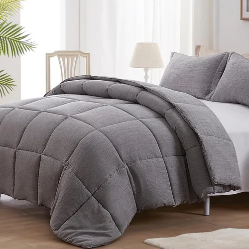 Miniatura 7 de NexHome Juego de edredón tamaño Queen de 3 piezas de color beige, suave, de lujo, teñido catiónico, para todas las estaciones, juegos de cama