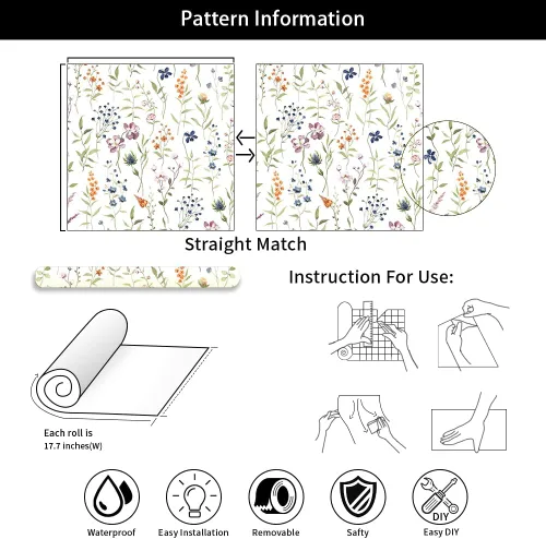 Miniatura 6 de MuralPeel Flores Silvestres Blancas Papel Pintado Floral de Plantas Botánicas de Despegar y Pegar Autoadhesivo Extraíble Fácil de Despegar y Pegar