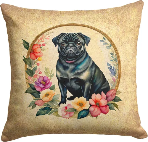 Miniatura 160 de Caroline's Treasures DAC2072PW1414 Affenpinscher and Flowers - Almohada decorativa de tela, lavable a máquina, para interiores y exteriores