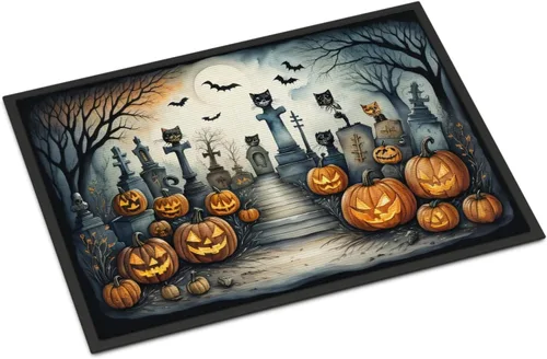 Miniatura 67 de Caroline's Treasures DAC2223MAT - Felpudo espeluznante de Halloween con gato negro de 18 x 27 pulgadas, tapete para puerta delantera
