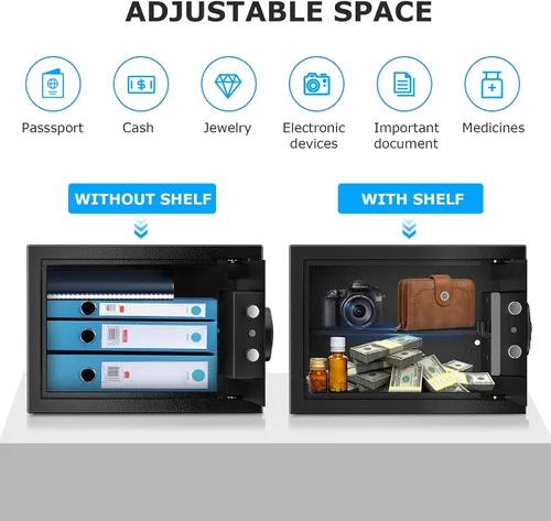 Miniatura 3 de Caja fuerte Bonsaii, caja de seguridad de 0.6 pies cúbicos con teclado electrónico, estante removible, para objetos de valor, joyas y documentos