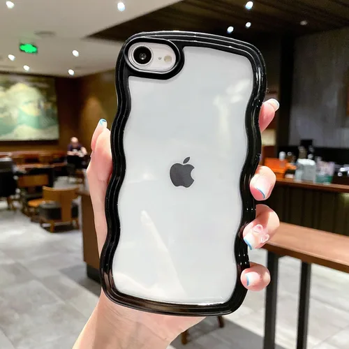 Miniatura 37 de QLTYPRI Funda compatible con iPhone 7/8/SE, bonita funda transparente con marco ondulado rizado para niñas y mujeres, funda protectora de TPU