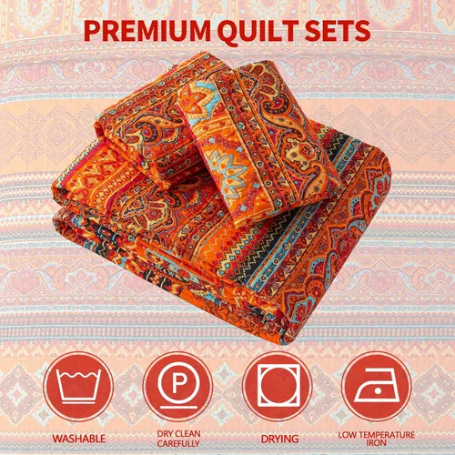 Miniatura 7 de TWINRUN Colcha de algodón tamaño Queen, colcha bohemia de 3 piezas tamaño Queen (90 x 98 pulgadas), colcha ligera y vibrante de rayas bohemias B