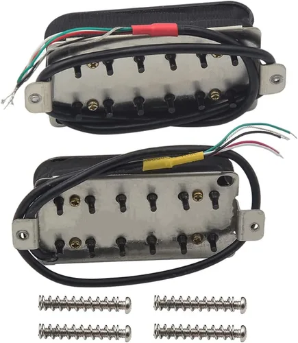 Miniatura 3 de FLEOR Alnico 5 Pastillas de cuello y puente para guitarra eléctrica, doble bobina Humbucker, color negro Cuello negro (7-8K)+Puente (8-9K) Conjunto