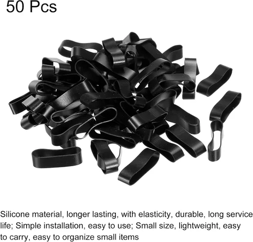 Miniatura 3 de PATIKIL Bandas de goma de silicona, 50 bridas antideslizantes de 1 1/4 pulgadas planas de 5/16 pulgadas de ancho, color negro para envolver cables
