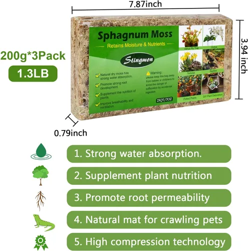 Miniatura 3 de Mezcla para macetas de orquídeas de musgo esfagnum de alta calidad, 25 cuartos de galón de turba natural para plantas, medio de cultivo de plantas