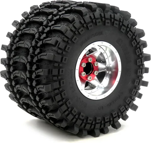 Miniatura 4 de HOBBYSOUL Ruedas y neumáticos RC 1.9 Beadlock, altura 4.75 pulgadas/4.764 in neumáticos y 4 compensaciones negativas ajustables 1.9 ruedas llantas