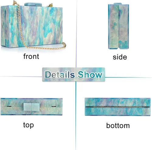 Miniatura 4 de YYW Monederos de mano de acrílico para mujer de boda bolso cruzado de noche multicolor con cadena desmontable