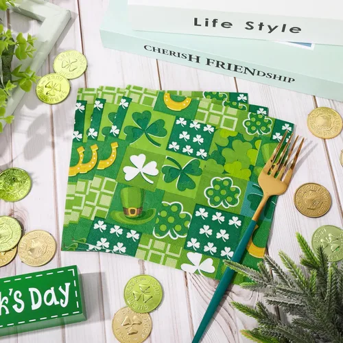 Miniatura 4 de JarThenaAMCS 80 servilletas de papel del día de San Patricio, servilletas de cena de trébol de la suerte de trébol de la suerte desechables
