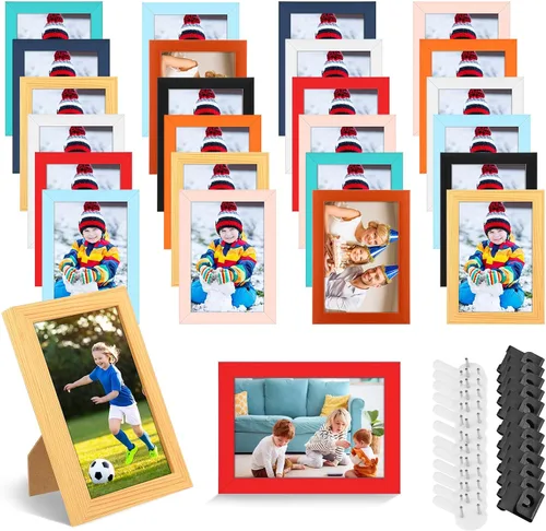 Miniatura 9 de Roowest Juego de 24 marcos de fotos a granel con lámina de acrílico de 4 x 6 pulgadas, marcos de fotos para collage con clavos invisibles y ganchos