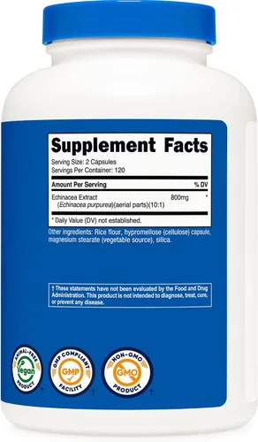 Miniatura 4 de Nutricost Echinacea 800 mg, 240 cápsulas, 2 botellas, tapas vegetarianas, sin OMG, sin gluten, 120 porciones