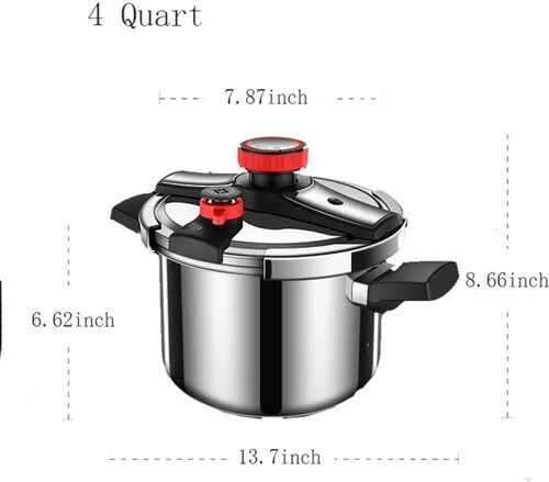 Miniatura 9 de Olla a presión de acero inoxidable de 4 cuartos de galón, utensilios de cocina de acero inoxidable 304 con tapa de fácil apertura y cierre, funciona