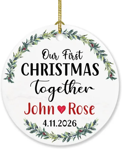 Miniatura 17 de Adorno de decoración de pareja juntos Navidad 2025, Adorno personalizado de nuestra primera Navidad juntos, regalo para citas, aniversario, pareja