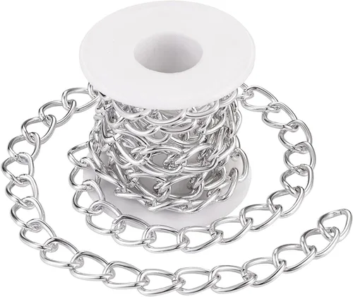 Miniatura 29 de FASHEWELRY Cadena de eslabones de aluminio de 16.4 pies sin soldar, rollo de cadenas de eslabones dorados con carrete para hacer collares, joyas