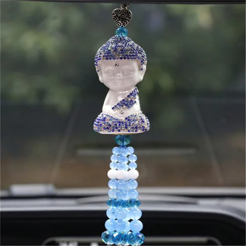Miniatura 7 de Tathagata Buddha - Colgante de coche de porcelana blanca, adorno colgante de seguridad de la suerte, regalo para espejo retrovisor, accesorios