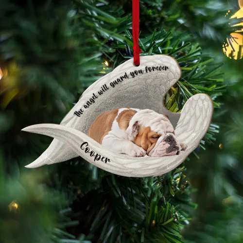 Adorno plano 2D personalizado conmemorativo de perro bulldog – Adorno de memoria de perro, alas de ángel conmemorativas para mascotas, regalo de