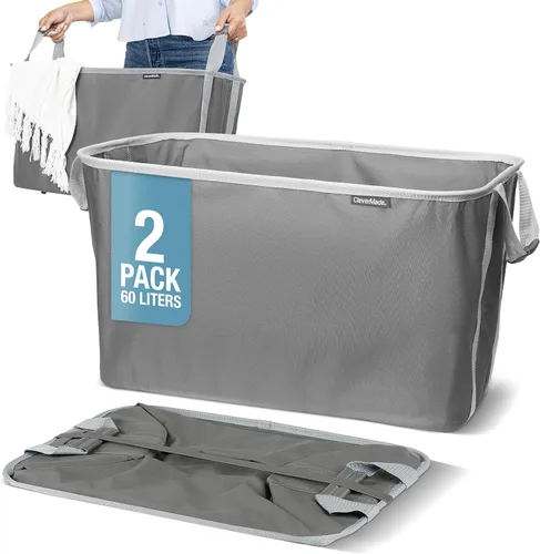 Miniatura 7 de CleverMade - Canasta plegable para ropa sucia - LUXE Crema a cuadros de herringbone, paquete de 2, 60L - Organizador de almacenamiento ahorrador