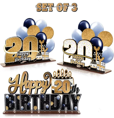 Miniatura 31 de LINGTEER Feliz 10º Cumpleaños Juego de Centros de Mesa de Acrílico Azul para Mesa - Brindemos por Diez Años Decoraciones de Regalo de Fiesta de 10º