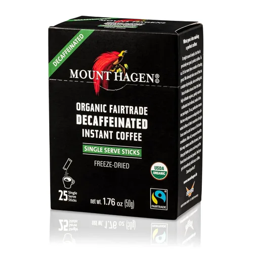 Miniatura 3 de Mount Hagen 25 paquetes de café descafeinado instantáneo de una sola porción – 1 paquete Granos arábica orgánicos descafeinados de tostado medio