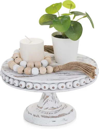 Miniatura 10 de Hanobe Soporte para Tartas de Madera Pequeño: Soporte de Pedestal para Cupcakes de 8 Pulgadas, Elevador de Exhibición de Postres Rústico Envejecido