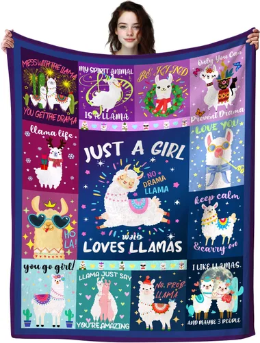 Manta de llama linda manta suave y cálida de alpaca de dibujos animados para sofá, cama, regalos de cumpleaños de alpaca para niñas, adultos y