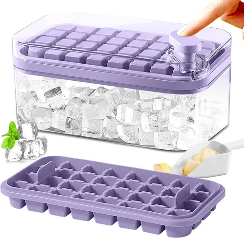 Miniatura 7 de Bandeja para cubitos de hielo con tapa y contenedor, paquete de 2 bandejas de cubitos de hielo para congelador, molde para cubitos de hielo de 64