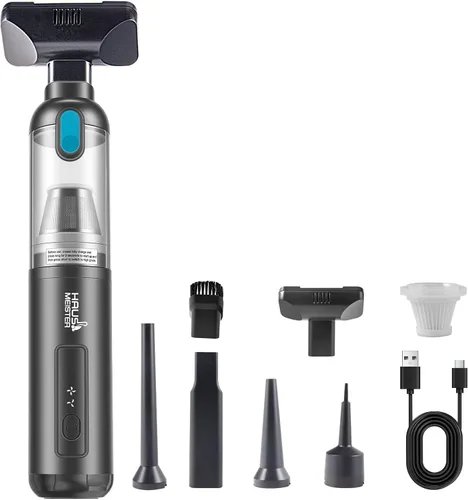 HAUSMEISTER Airflex Go - Aspiradora inalámbrica para automóvil de 16000 Pa, aspiradora de mano 4 en 1 con plumero e inflador, mini aspiradora