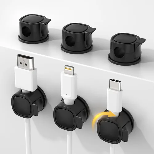 INCHOR Organizador de cables giratorio 6Pack, Clips de cable con resorte y cierre de gancho, Organizador de cables con adhesivo sin residuos,