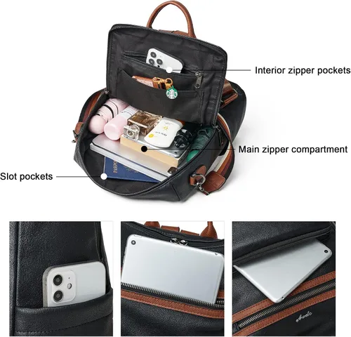 Miniatura 35 de OPAGE - Mochila de cuero para mujer, con borla de moda, bolso de hombro, mochila grande, bolsa de viaje, gris, L