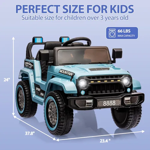 Miniatura 6 de Hetoy Camión para niños, auto eléctrico alimentado por batería de 12 V con control remoto para padres, suspensión de resorte, 3 velocidades, luces