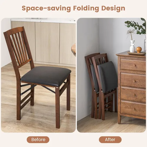Miniatura 6 de TANGZON Folding Chairs 2/4 Pieces Rubber Wood Padded Dining Chairs with PVC Leather Exterior and Backrest for Home Kitchen Office Upholstered Guests