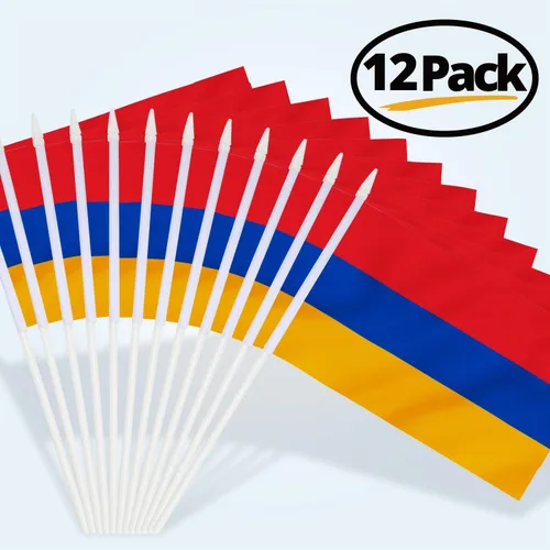 Miniatura 6 de Anley Mini bandera de Armenia - Paquete de 12 banderas armenias pequeñas en miniatura de mano en barra, resistentes a la decoloración