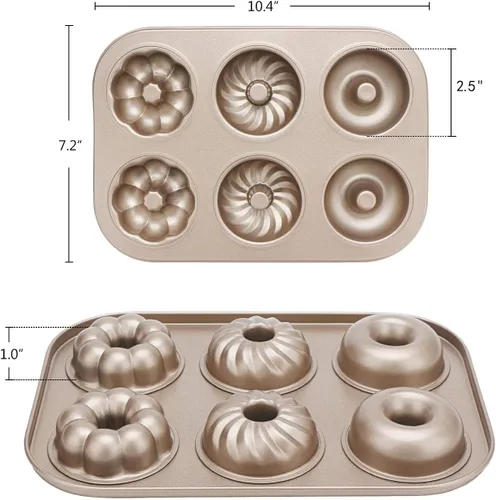 Miniatura 4 de Beasea Moldes de dona para hornear 6 cavidades, 2 unidades de mini molde para hornear donas pequeñas, antiadherente, bandeja de acero al carbono