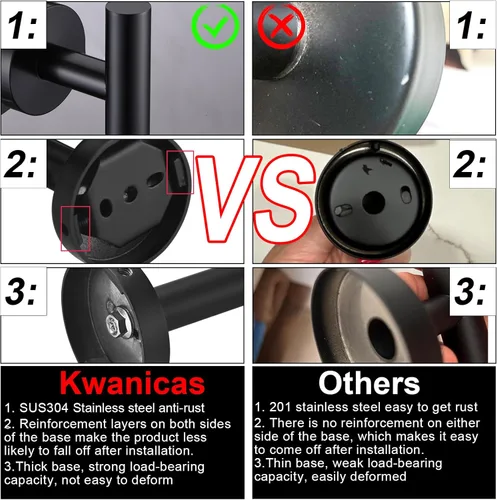 Miniatura 6 de Juego de 6 piezas de accesorios de ferretería de baño negro mate, anillo para toalla de mano, barra redonda para toallas de 16 y 23.6 pulgadas