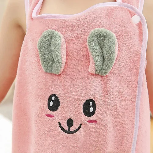Miniatura 4 de PURFUN Toalla de baño suave para niñas con conejo de cartón, toalla de playa absorbente de agua para niños, albornoces, vestido de tubo de ducha Rosa