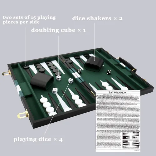 Miniatura 4 de Juego de Backgammon - Juego de mesa clásico con funda de cuero de primera calidad - Juego de estrategia de viaje portátil de backgammon para adultos