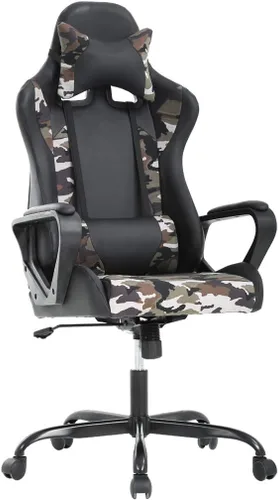 Miniatura 14 de Silla de oficina para videojuegos, silla de escritorio con soporte lumbar, reposacabezas y reposabrazos, giratoria, ergonómica, para deportes Negro