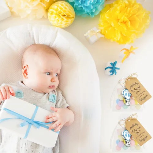 Miniatura 5 de Minatee Juego de 50 abridores de botellas para baby shower, regalos de agradecimiento para invitados de revelación de género (pie de niño)