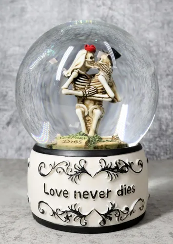 Miniatura 7 de Ebros Gift Day of the Dead Love Never Dies Bride and Groom - Esqueletos franceses de besos arrodillados por cementerio Globo de agua con purpurina