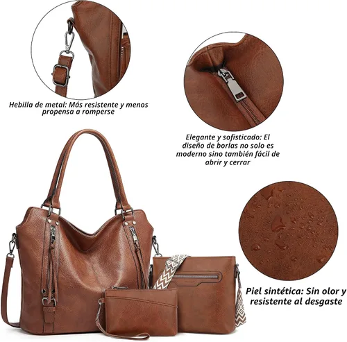Miniatura 3 de TANTOMI Bolsos de mano para mujer, bolso cruzado grande de cuero, bolso de hombro con cartera correas ajustables Marrón