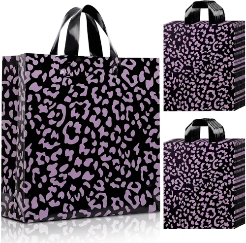 Miniatura 10 de Woanger 100 bolsas de compras de leopardo de plástico con estampado de guepardo, bolsa de regalo de leopardo para pequeñas empresas, fiesta