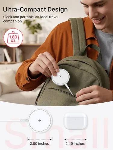 Miniatura 5 de Cargador magnético inalámbrico Magsafe iPhone: almohadilla de carga para iPhone 17/16/15/14/13/12 Series y AirPods Pro 4-2, imán fuerte, puertos