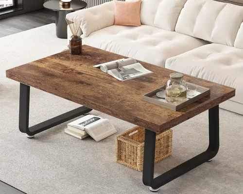 Miniatura 11 de HSH Mesa de café de madera, mesa de centro industrial rectangular, mesa de café minimalista moderna para sala de estar, mesa de té y cóctel